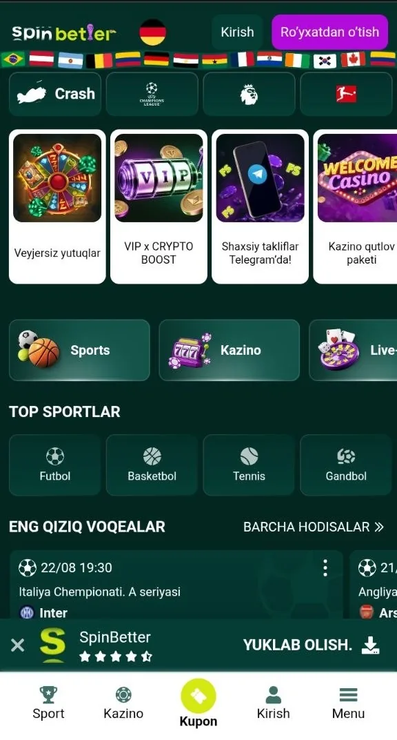 SpinBetter UZ — oʻzbek tilidagi kazino lobbisi va soʻmdagi hisob